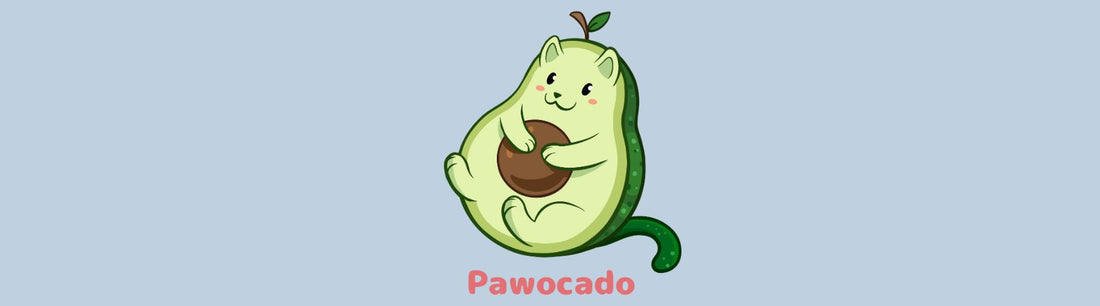 Image of the adorable Pawocadoâ˘, which is an avocado drawn as a cute kitten