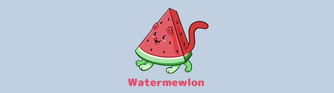 Image of the adorable Watermewlonâ˘, which is a watermelon drawn as a cute kitten