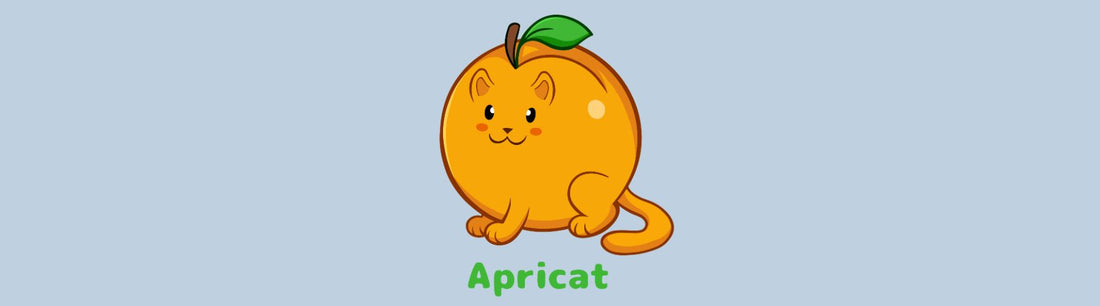 Image of the adorable Apricatâ˘, which is an apricot drawn as a cute kitten