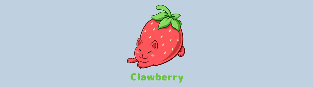 Image of the adorable Clawberryâ˘, which is a strawberry drawn as a cute kitten
