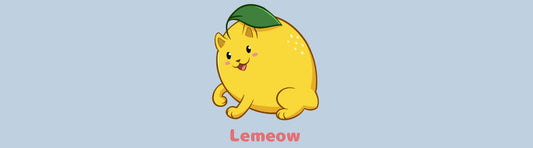 Image of the adorable Lemeow™, which is a lemon drawn as a cute kitten